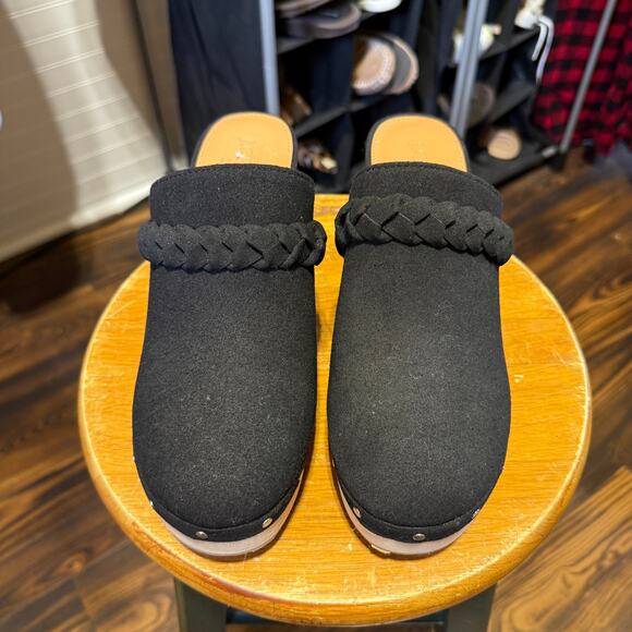 J Crew Black Wooden Clogs Faux Suede With Braided Strap Size 8 - Picture 4 of 10
